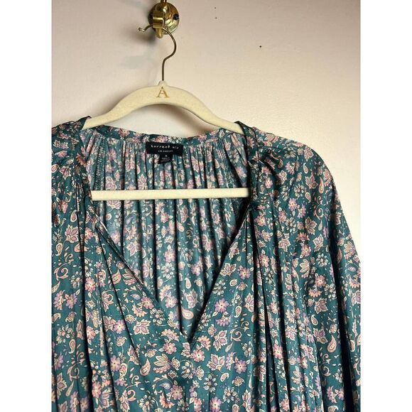 Anthropologie Current Air Tiered Green and Pink Floral Mini Dress Sz. S - Picture 7 of 12